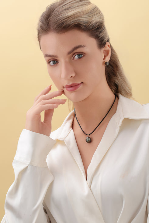 Large Tahitian Pearl Pendant on Leather Cord Necklace - House Of Pearls